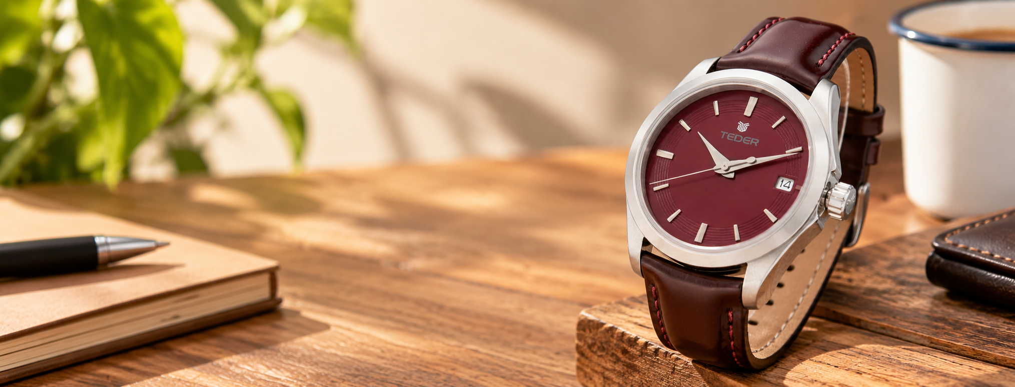 Đồng Hồ Teder Mặt Số Burgundy Sang Trọng